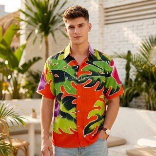 Hot Sale Men Shirt Rayon Hand Painted Made in Bali